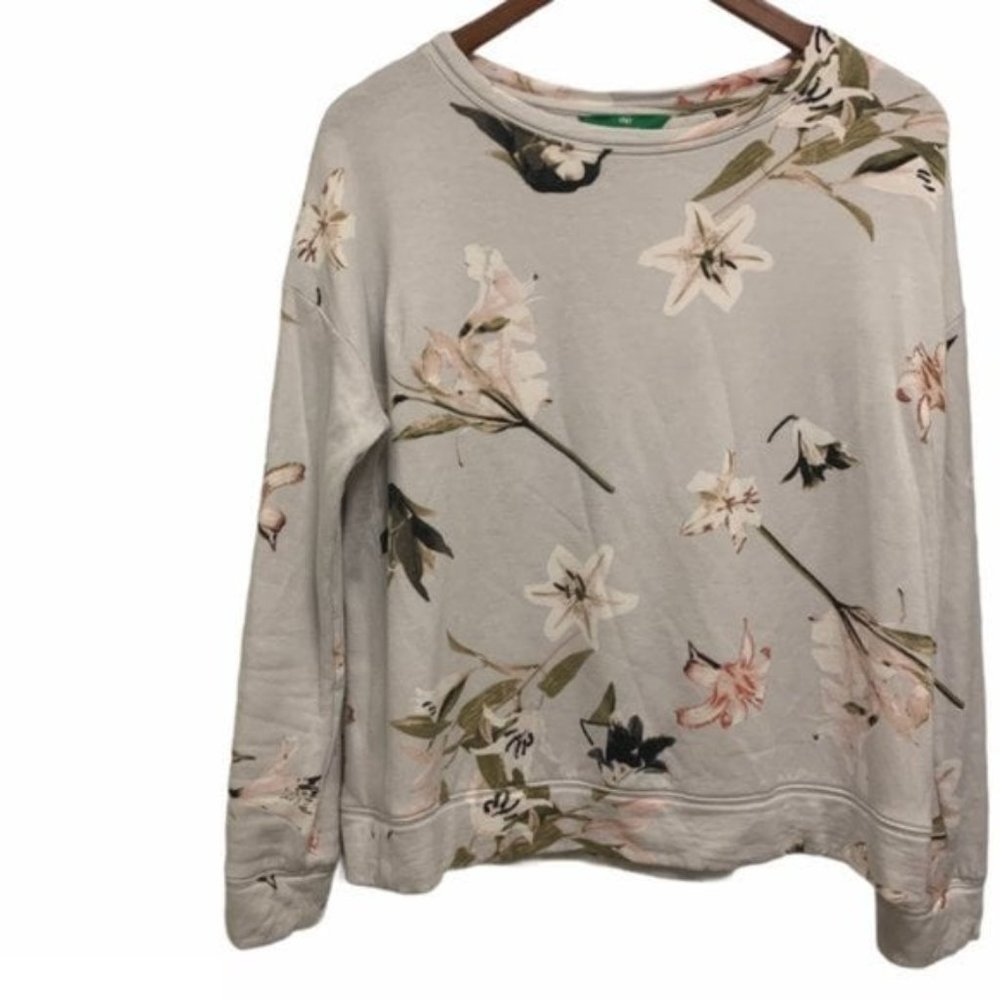Gray & Cream Long Floral Sleeve Sweater or Sleepwear | Sz Small